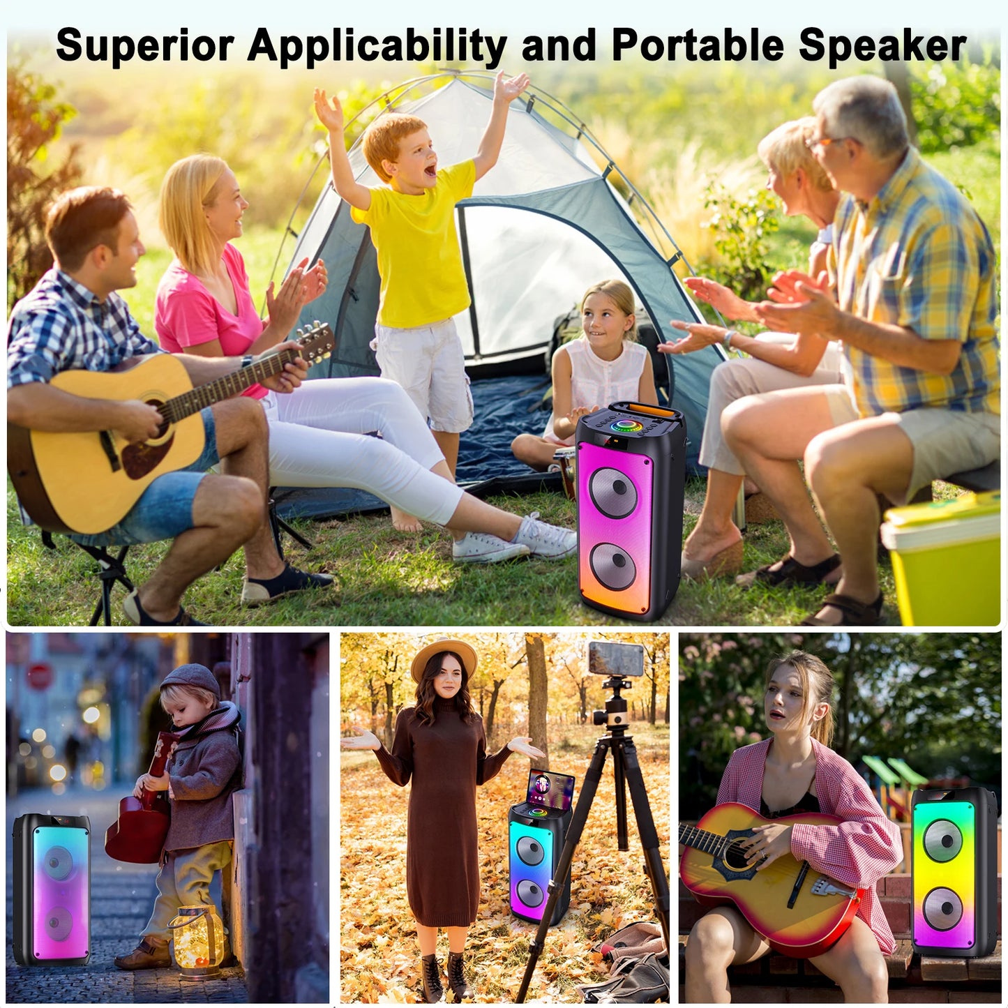 FanFun Wireless Bluetooth Karaoke Speaker with 2 Microphones LED Light
