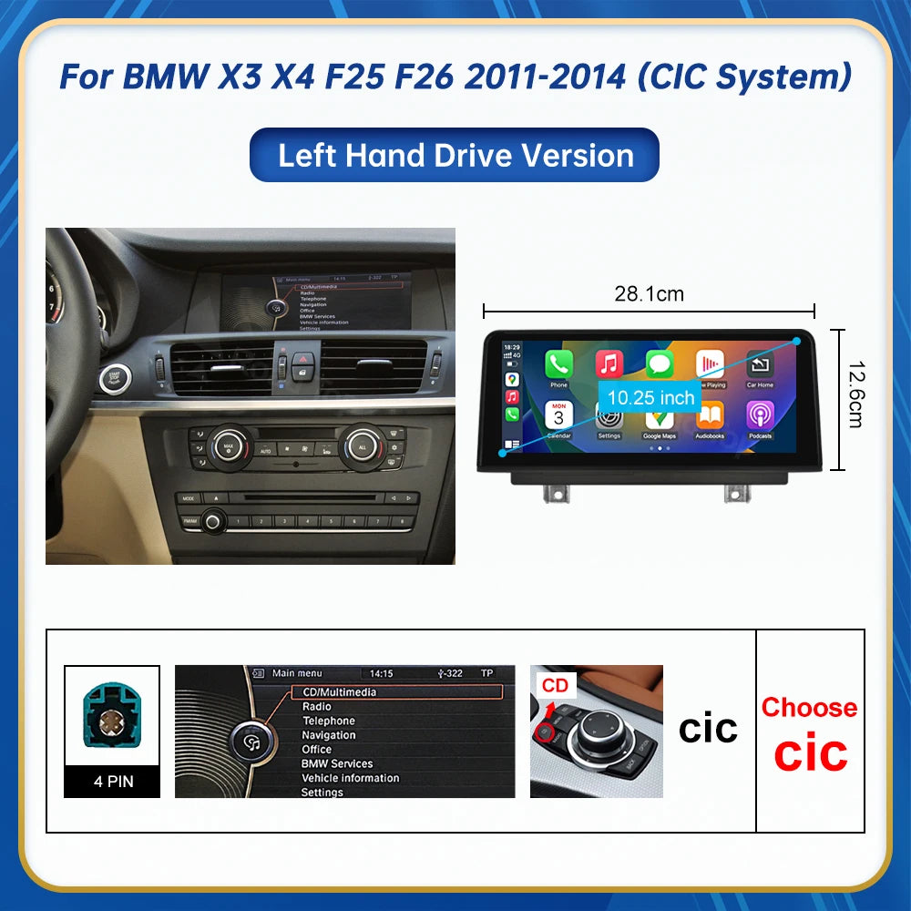 Road Top BMW Touchscreen Linux Display Multimedia Receiver CarPlay For X3 X4