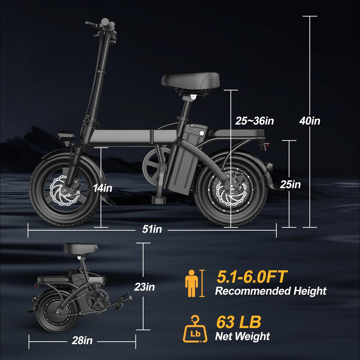 Aairsk Foldable Electric Bike for Adults 750W Peak