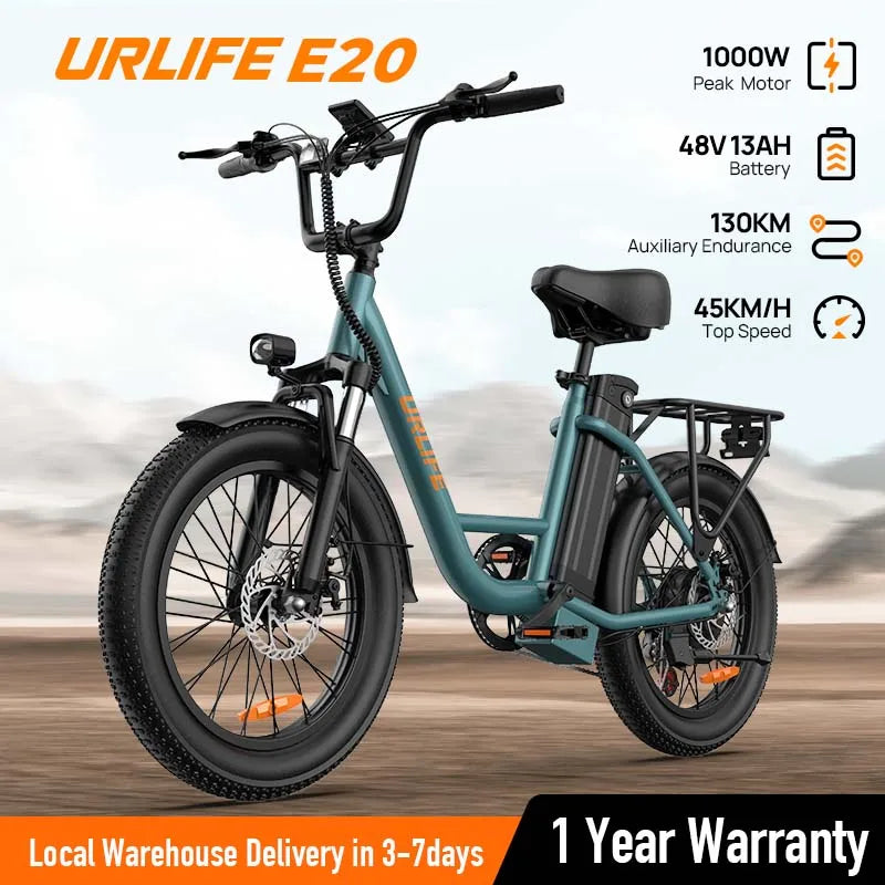 URLIFE E20 1000W Electric Bike 48V Battery Fat Tire MPH