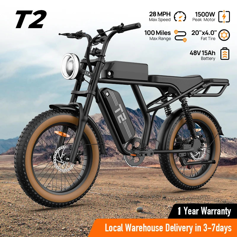 URLIFE 1500W Fat Tire Electric Mountain Bike Removable Battery