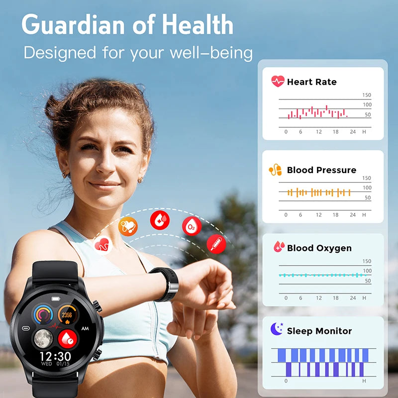 Mens Smartwatch ECG Heart Rate SpO2 Sleep Monitor Fitness Tracker