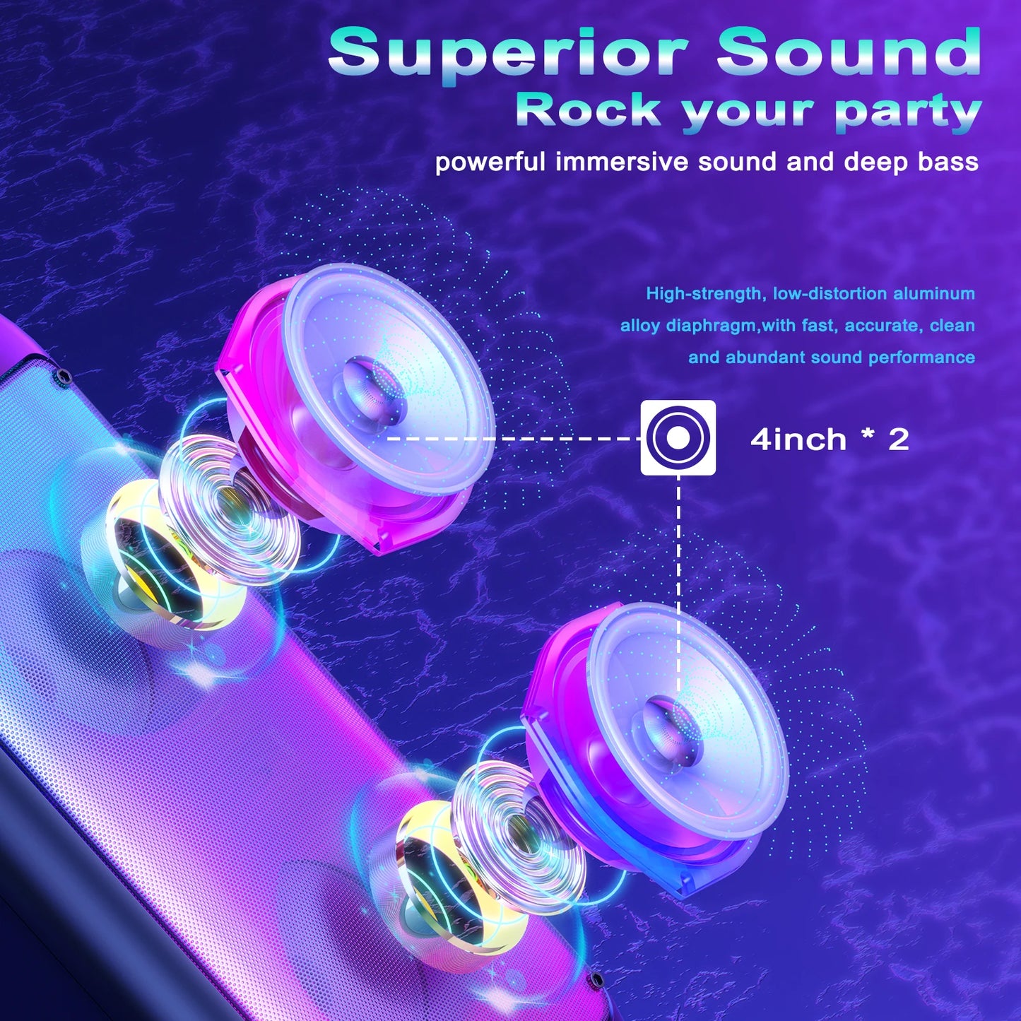 FanFun Wireless Bluetooth Karaoke Speaker with 2 Microphones LED Light