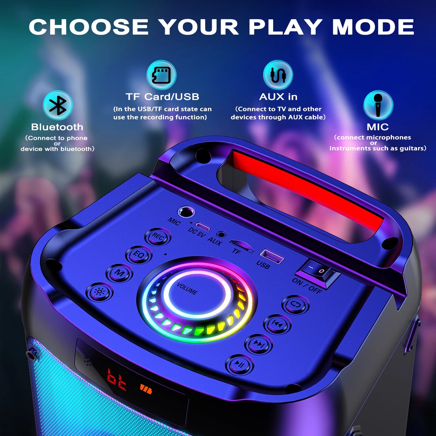 FanFun Wireless Bluetooth Karaoke Speaker with 2 Microphones LED Light