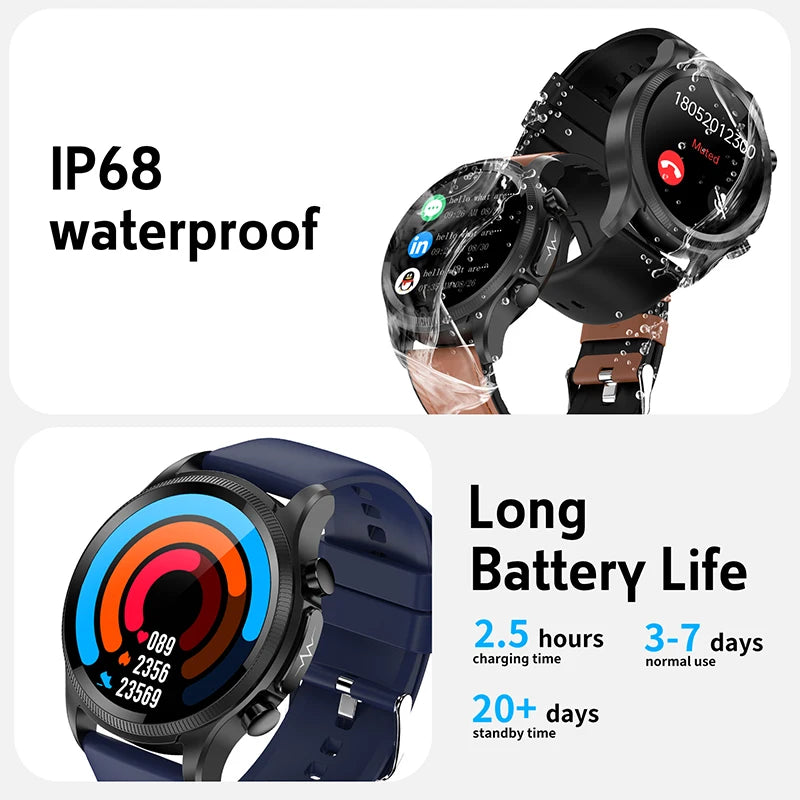 Mens Smartwatch ECG Heart Rate SpO2 Sleep Monitor Fitness Tracker