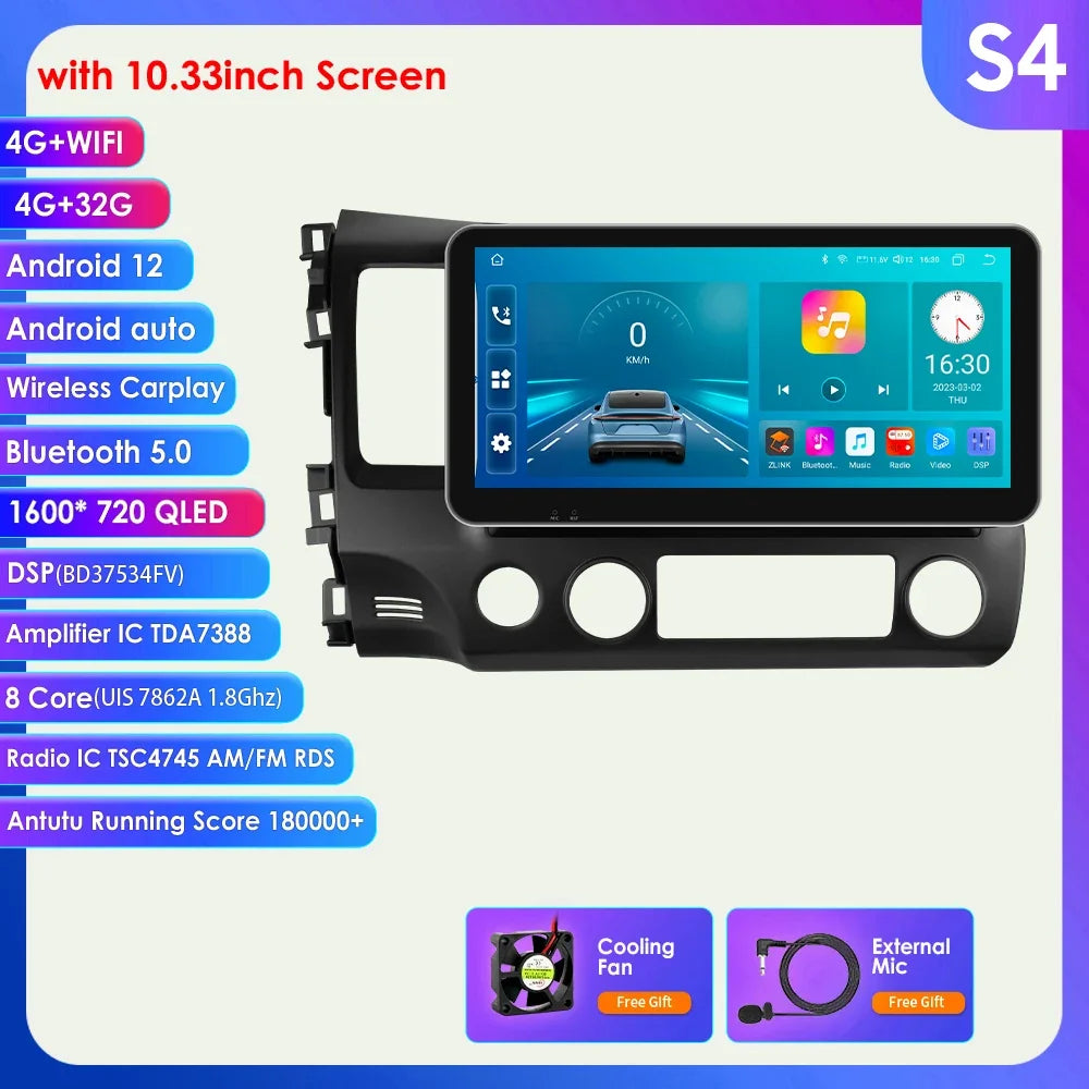 OSSURET Android 12 Car Radio For Honda Civic GPS Navi