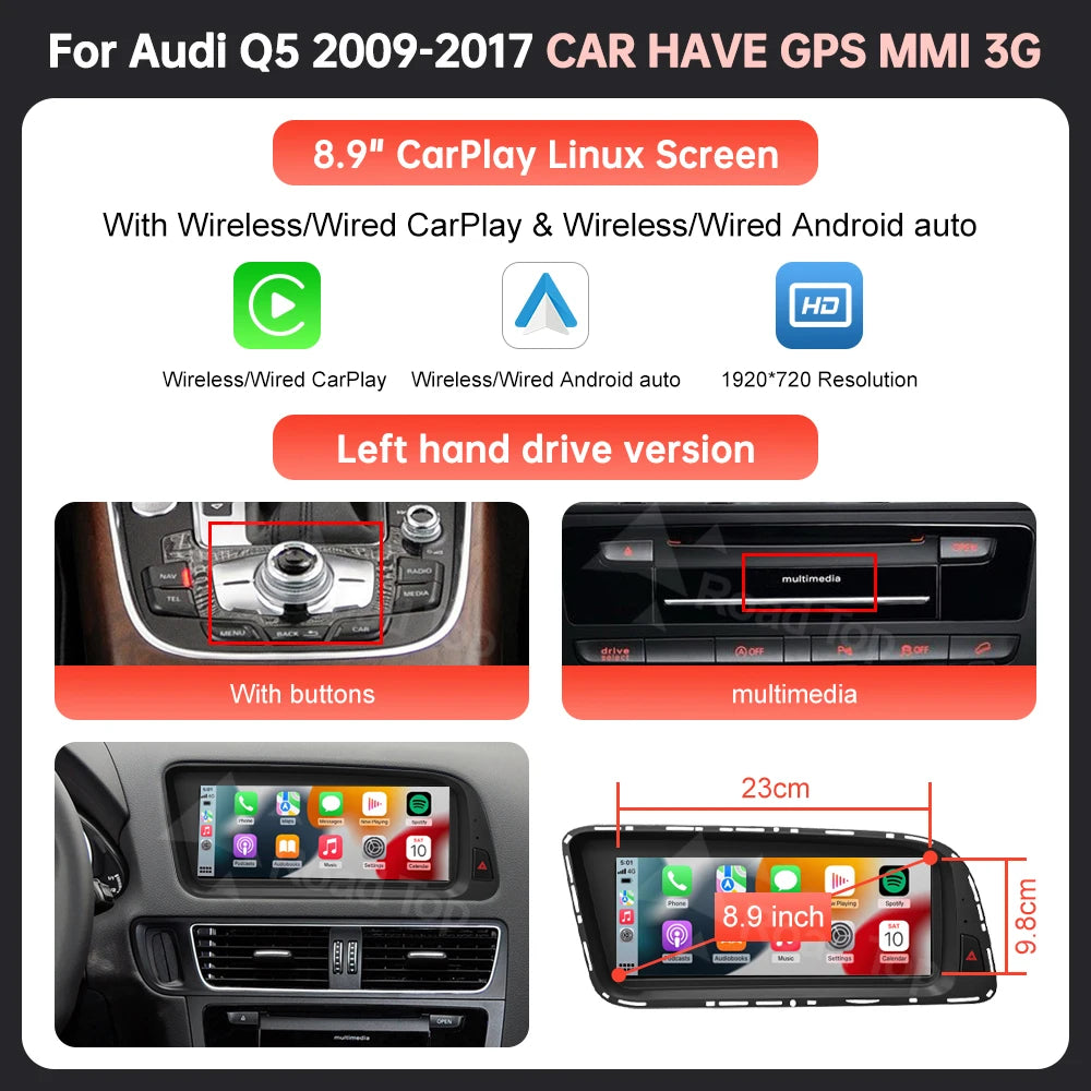 Wincago Audi Q5 Touchscreen Display With Wireless CarPlay Android Auto