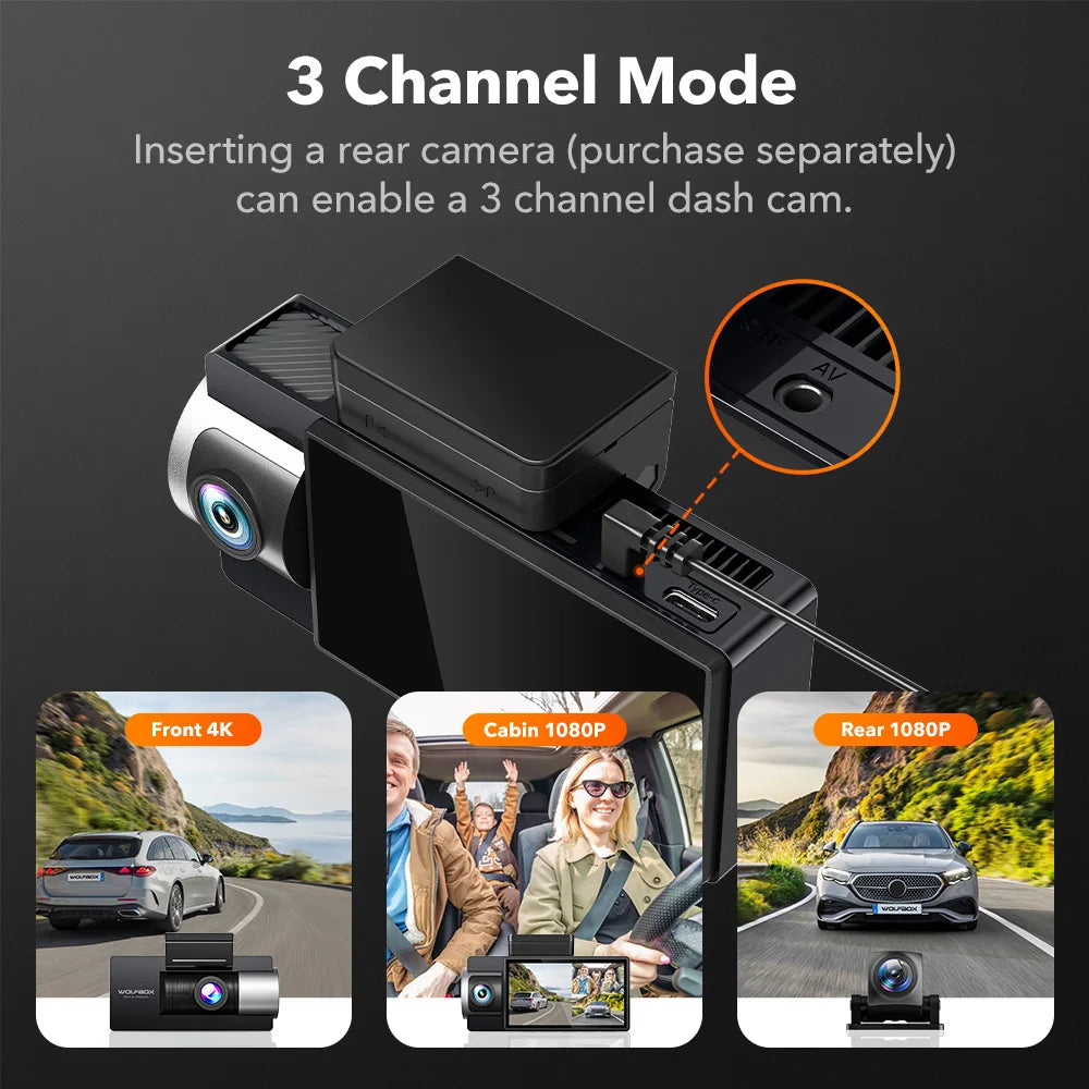 WOLFBOX I17 4K Dash Cam Front Rear GPS Night Vision
