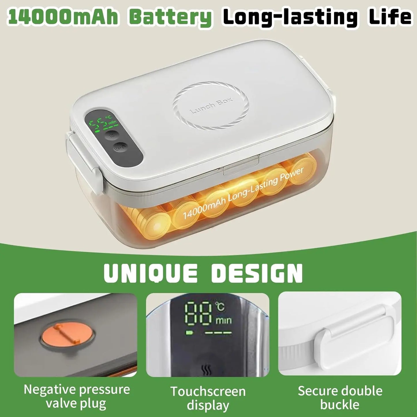 Totitom Cordless Electric Lunch Box with Timer and Adjustable Heat