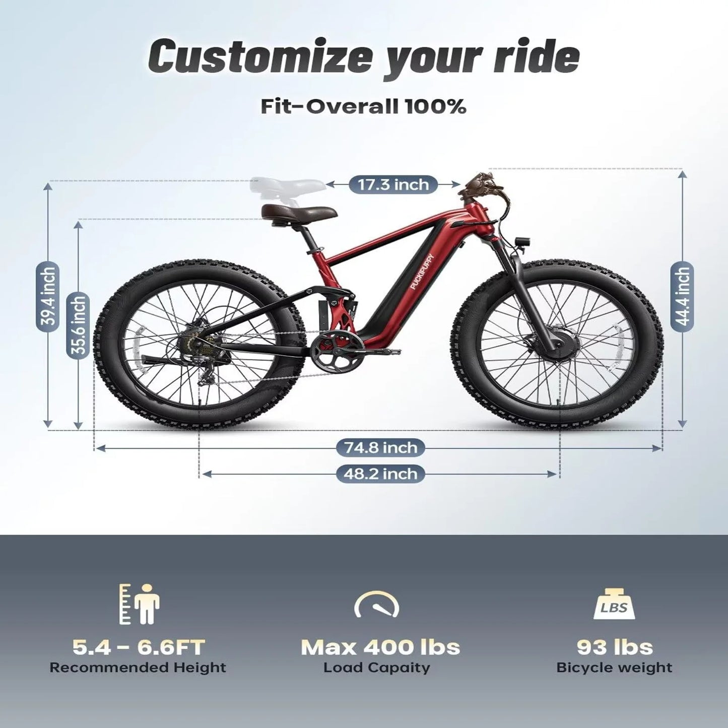 PUCKIPUPPY Golden Retriever Pro 1600W Dual Motor Suspension Electric Bike