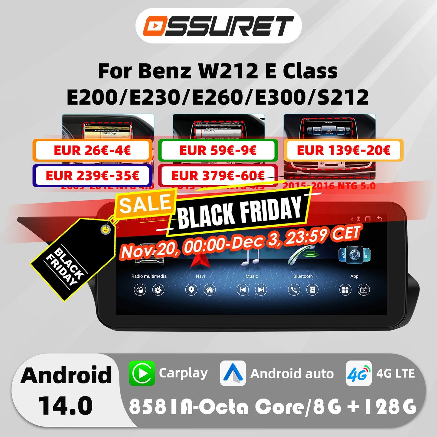 OSSURET Mercedes W212 Android Auto Multimedia CarPlay