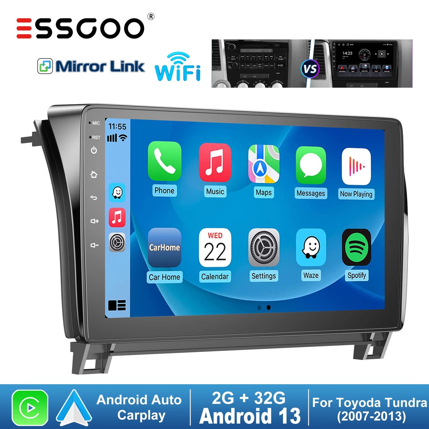 ESSGOO Car Stereo for Toyota Tundra Sequoia Android Auto CarPlay