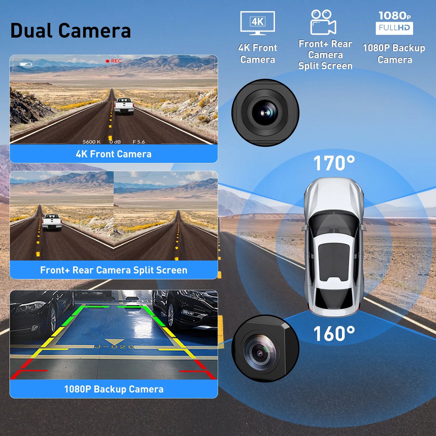 ESSGOO 4K Dash Cam with Touchscreen CarPlay Android Auto