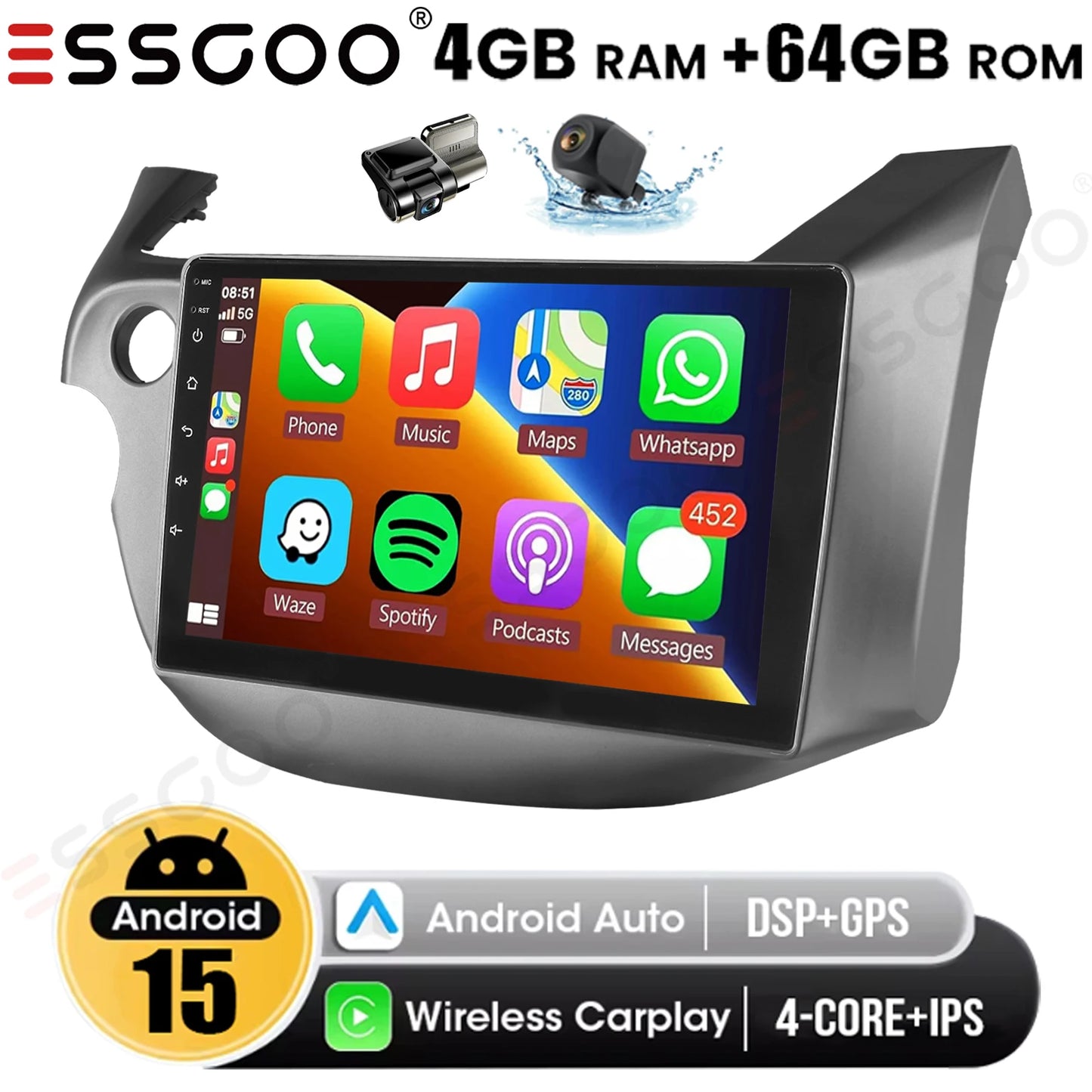 ESSGOO Android Car Stereo Apple CarPlay For Honda Jazz