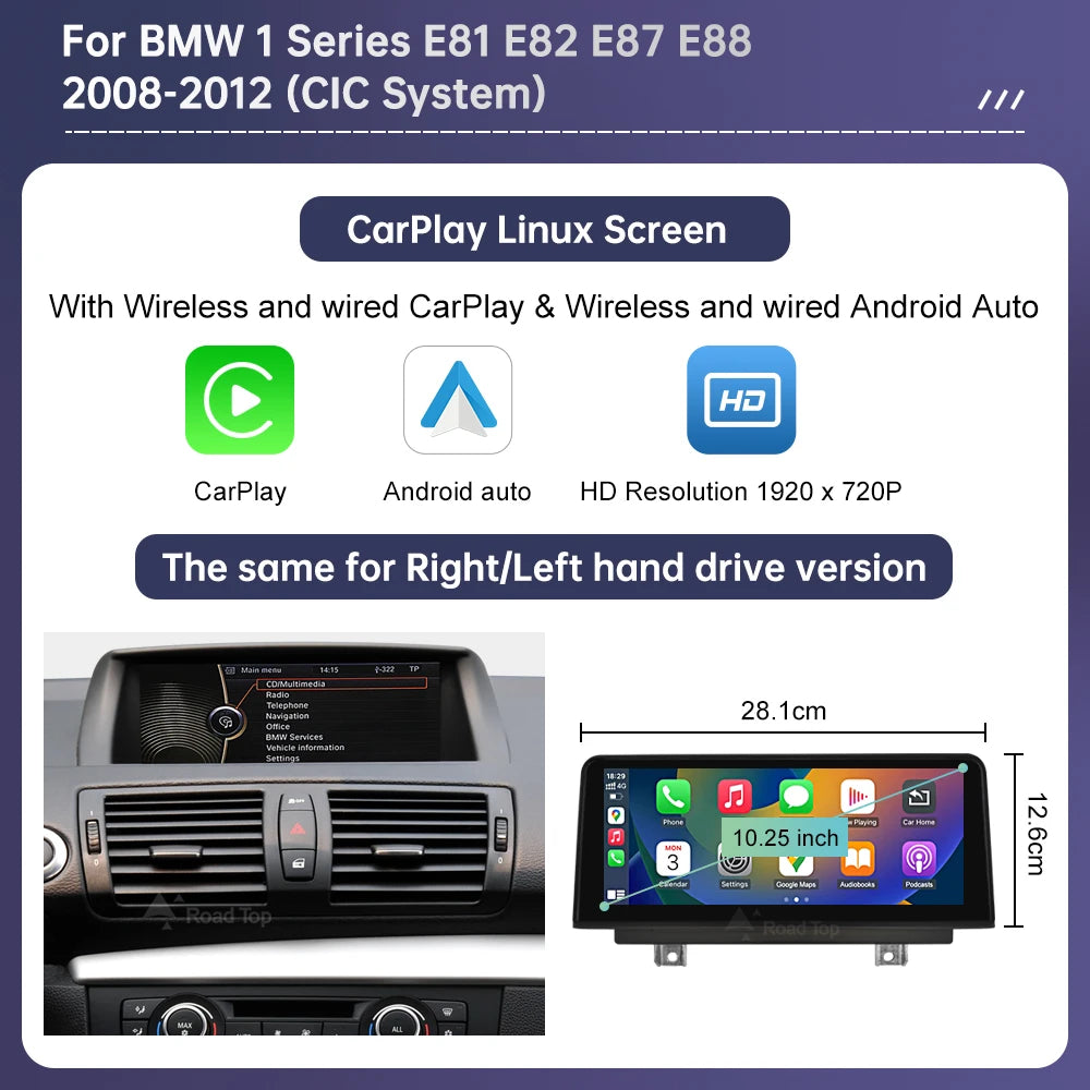 Road Top Wireless CarPlay Android Auto Screen For BMW