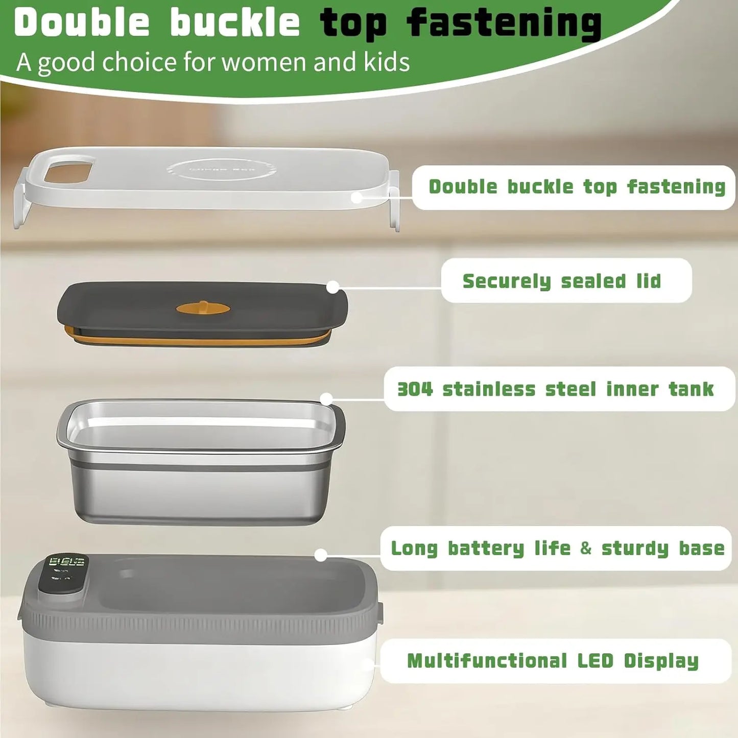 Totitom Cordless Electric Lunch Box with Timer and Adjustable Heat