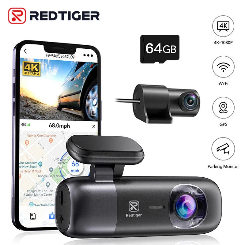 Redtiger F9 Dashcam 4K Frontrear Wifi GPS Nightvision
