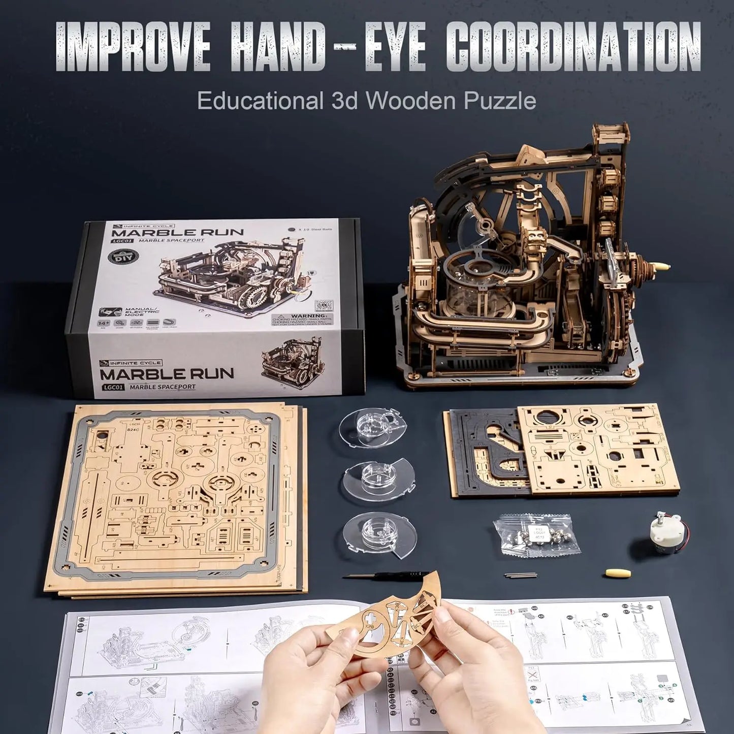 Robotime Marble Spaceport 3D Wooden Puzzle Mechanical Model Kit