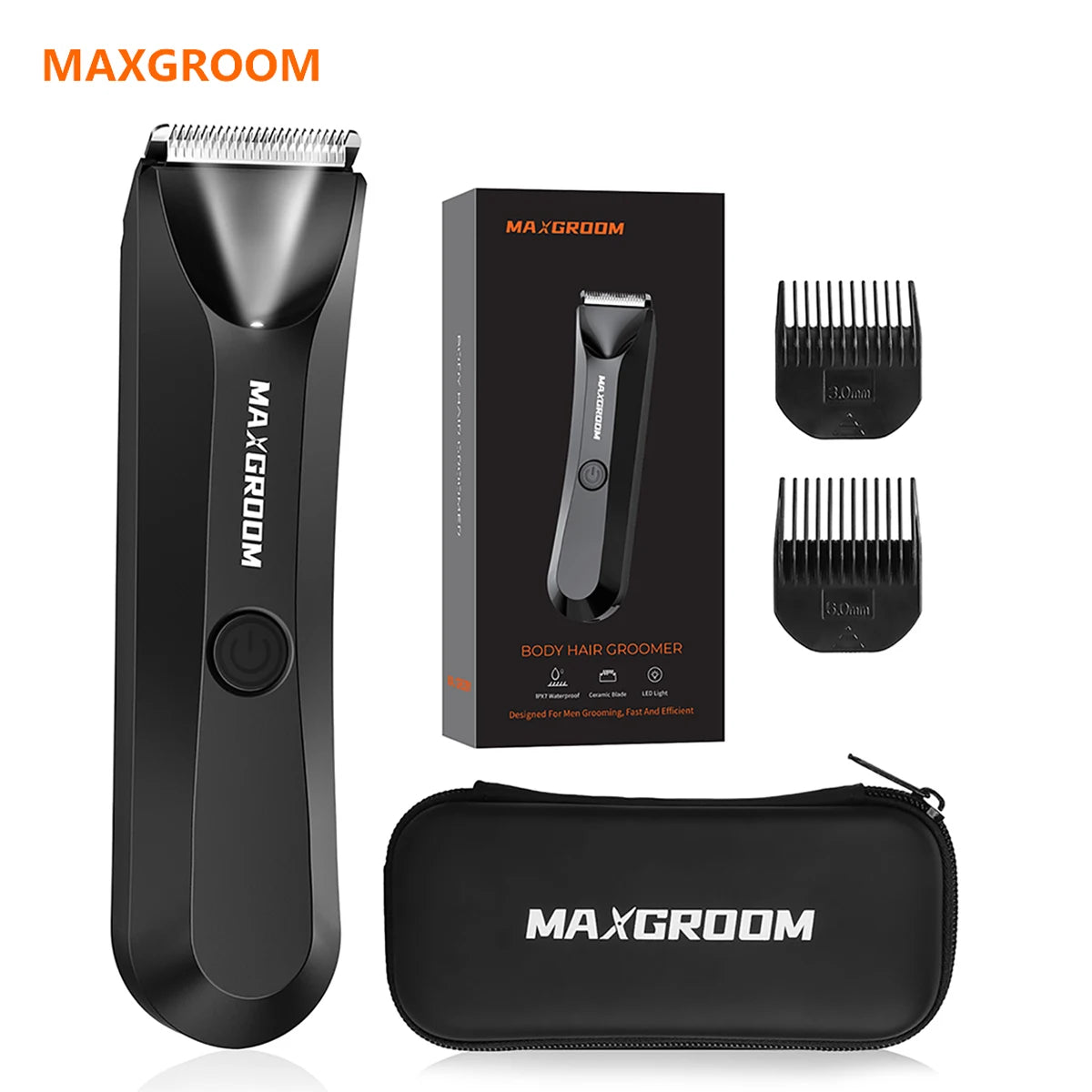 MAXGROOM Body Hair Trimmer IPX7 Waterproof With LED Light
