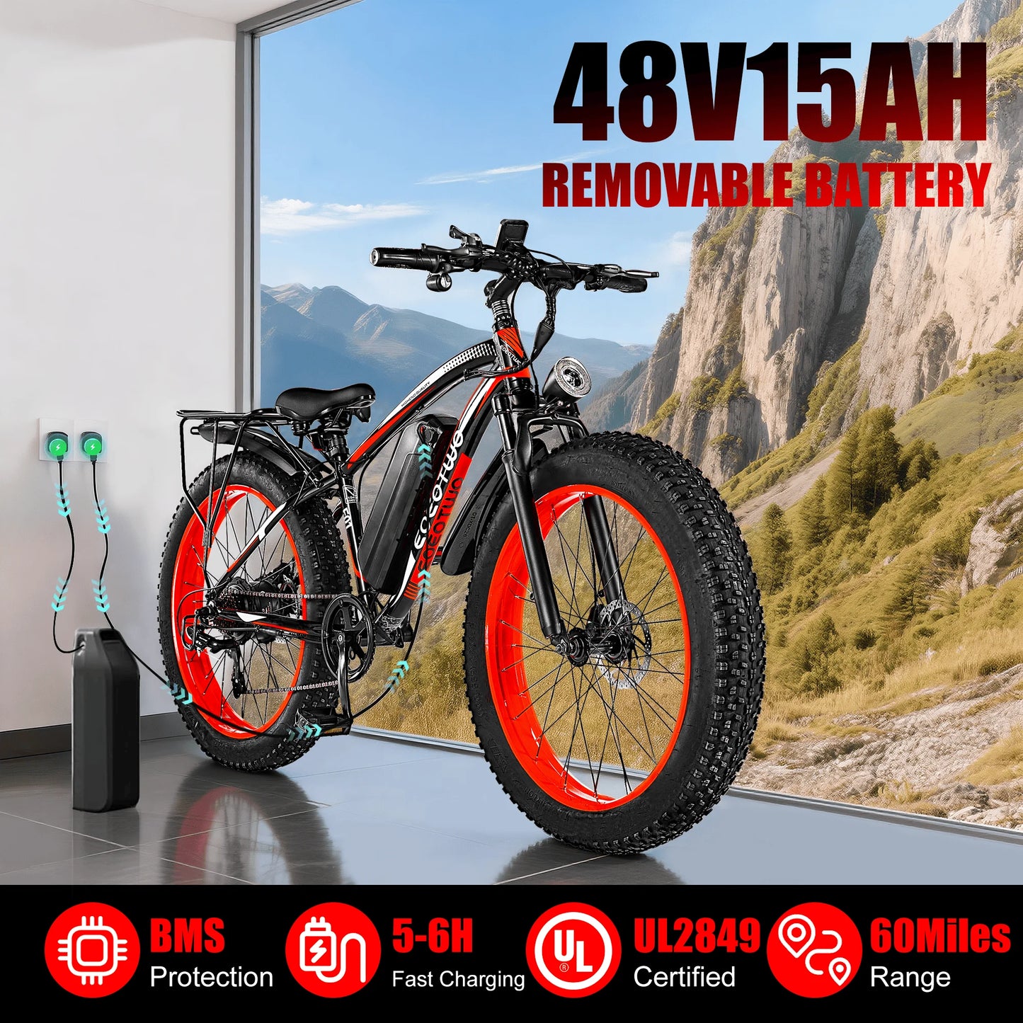 EOEOTWO E01 Electric Mountain Fat Tire Bike 1500W Peak