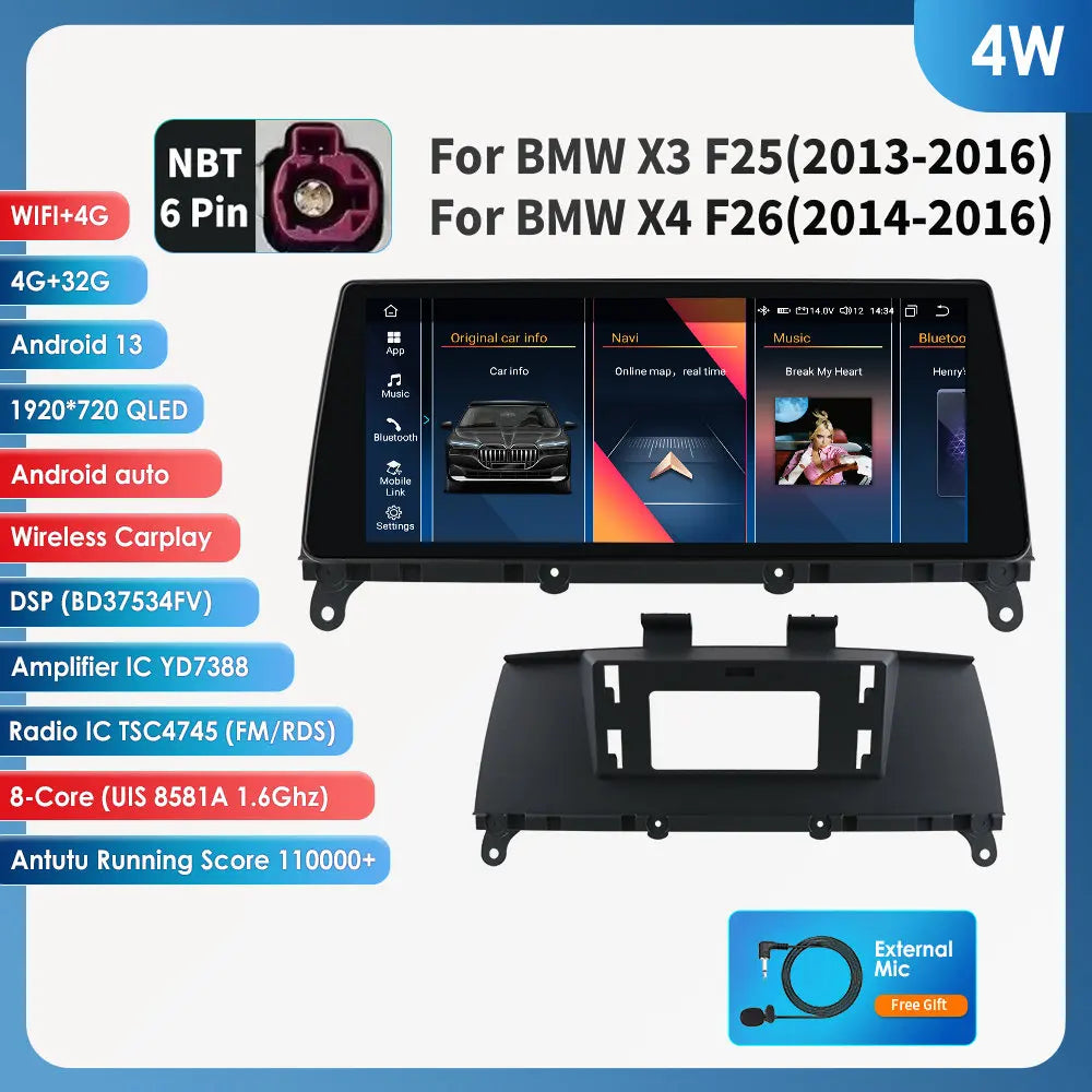 OSSURET CarPlay Android 13 Autoradio BMW X3 X4 F26 F25