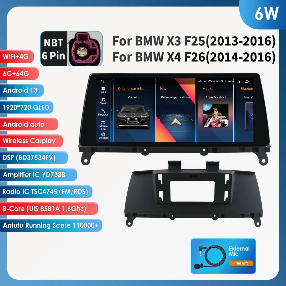 OSSURET CarPlay Android 13 Autoradio BMW X3 X4 F26 F25