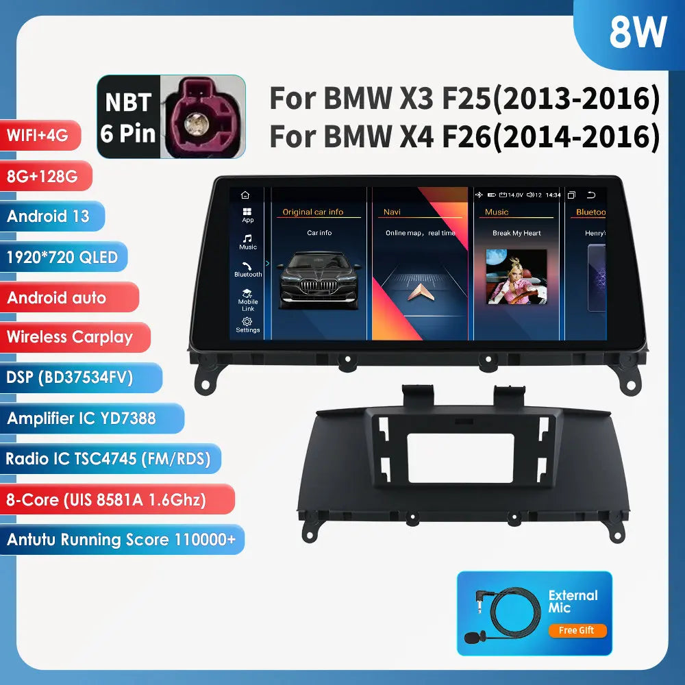 OSSURET CarPlay Android 13 Autoradio BMW X3 X4 F26 F25