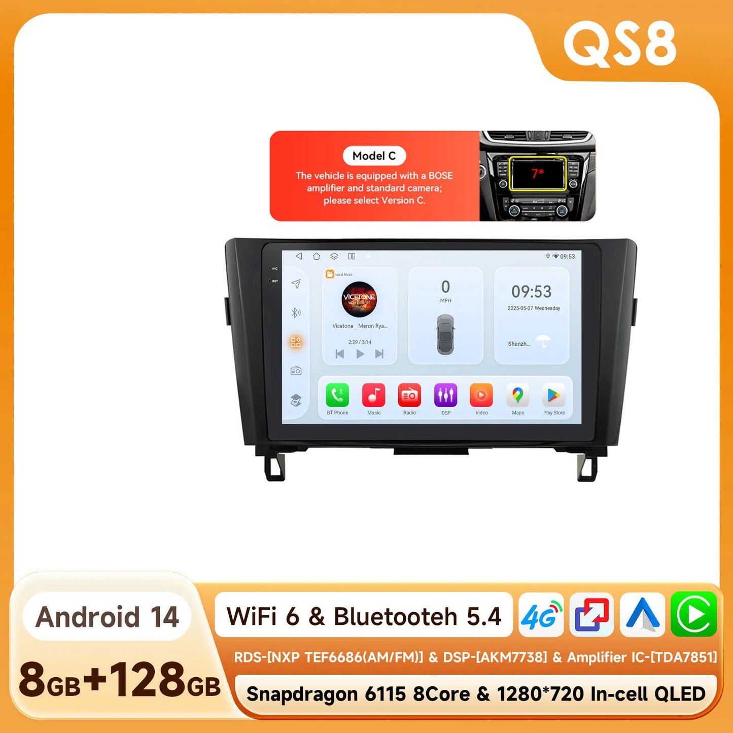 OSSURE Android 14 Car Stereo Nissan Qashqai J11 2DIN