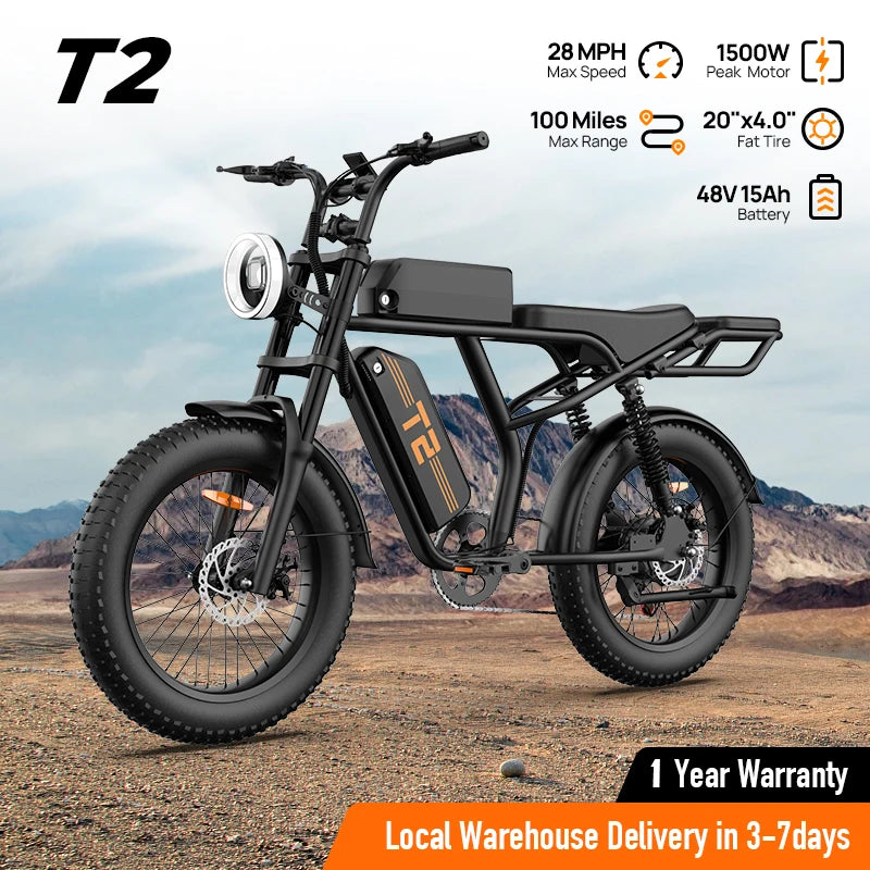 URLIFE 1500W Fat Tire Electric Mountain Bike Removable Battery