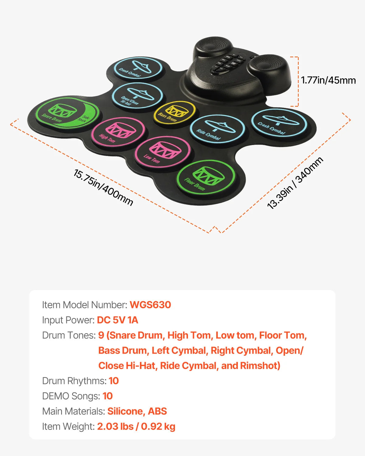 SucceBuy 7 Pad 9 Pad Roll Up Electronic Drum Set