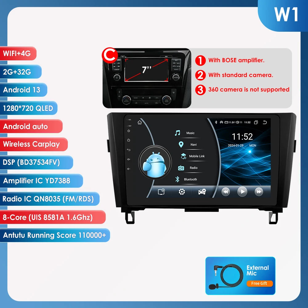OSSURE Android 14 Car Stereo Nissan Qashqai J11 2DIN