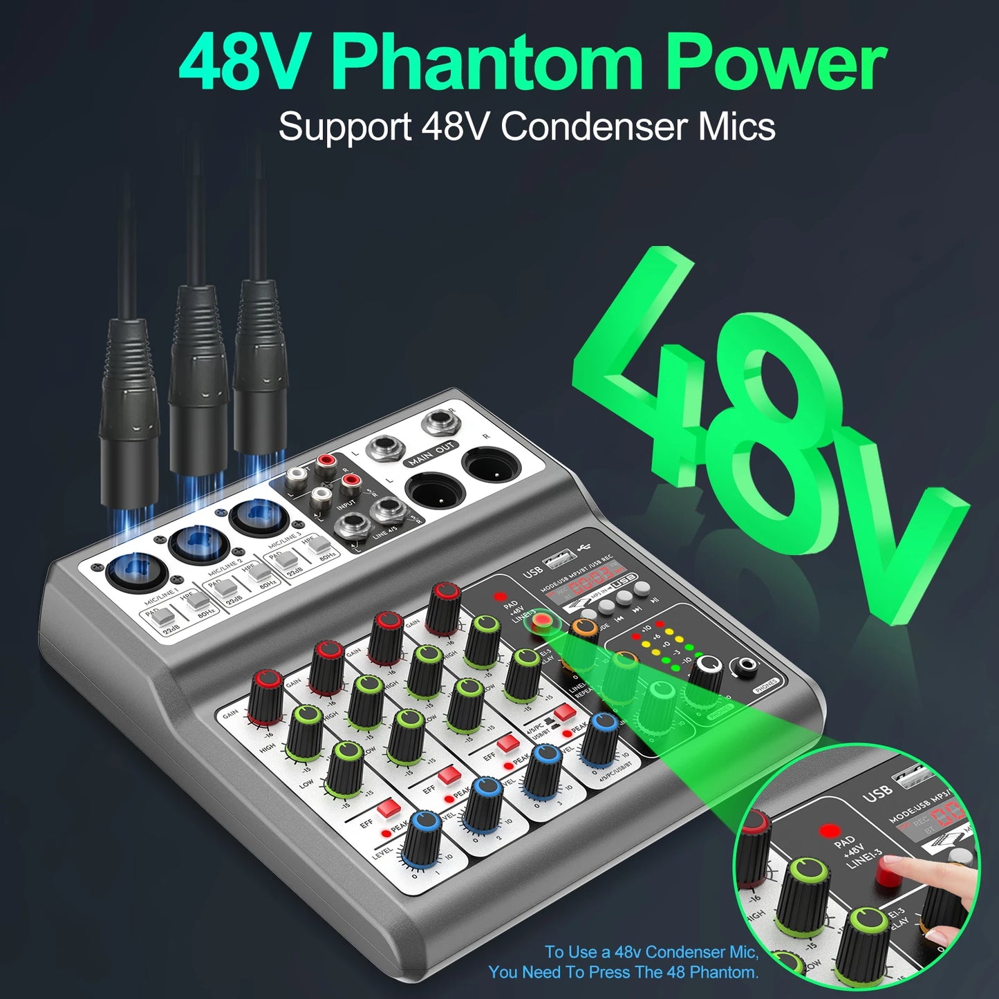 Aveek 5 Channel USB Bluetooth Audio Mixer Studio Sound Board