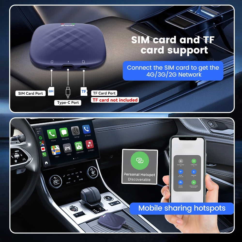 Carlinkit Android 13 CarPlay AI Box Wireless Android Auto 8G 128G Netflix