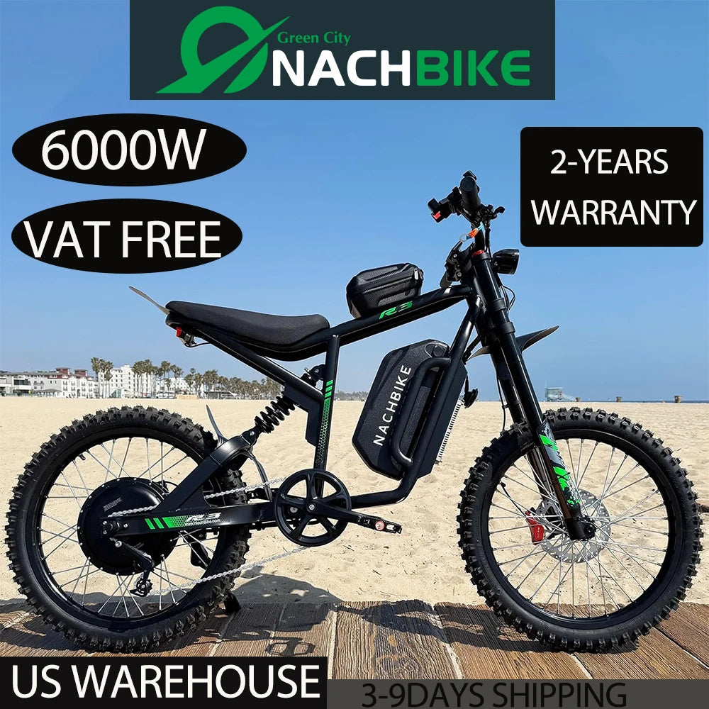 6000W Electric Dirt Bike 60V 25Ah Battery Full Suspension