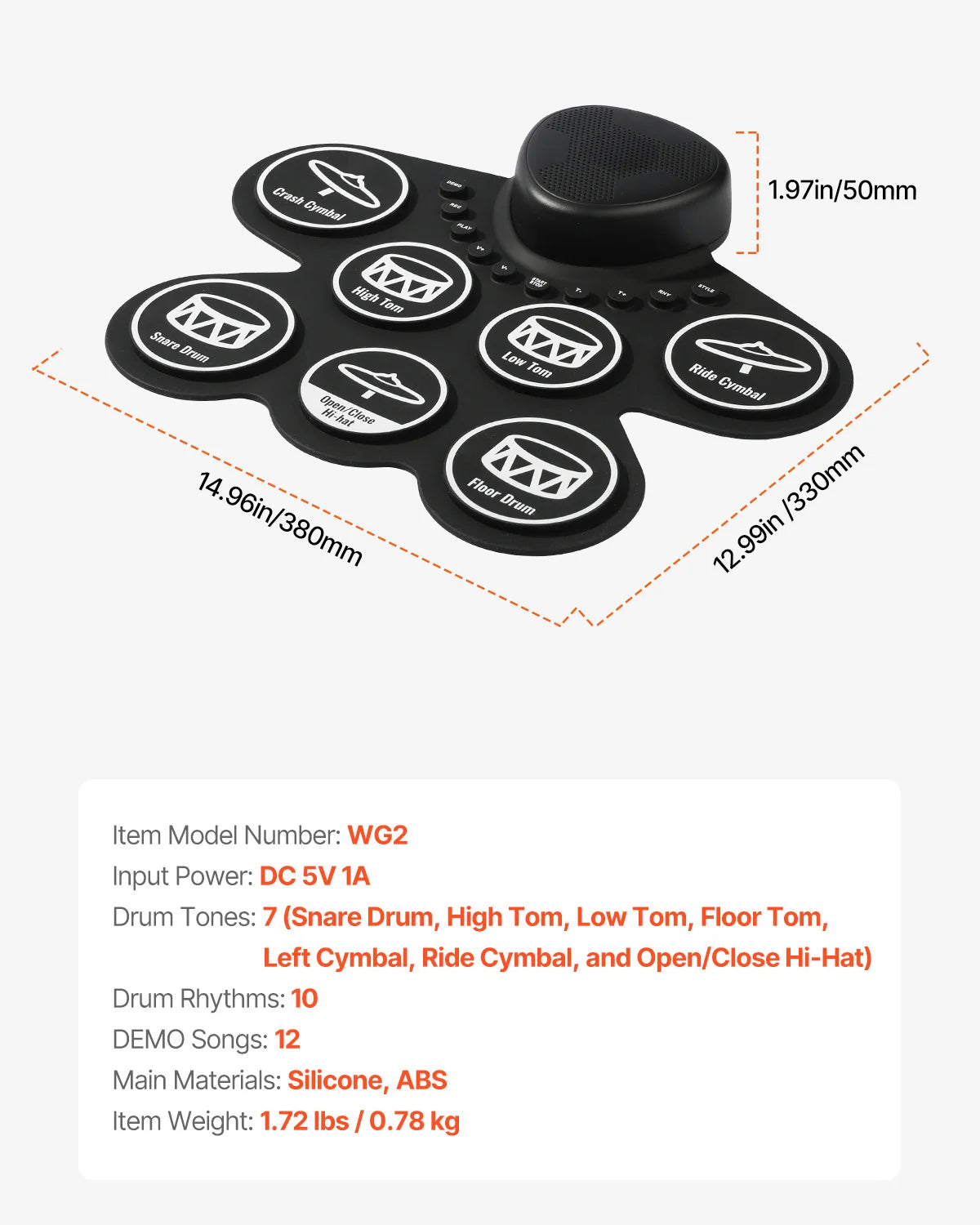 SucceBuy 7 Pad 9 Pad Roll Up Electronic Drum Set