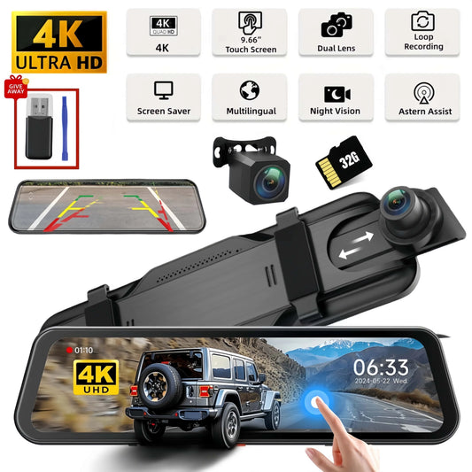 MUÜBAER Mirror Dash Cam Front And Rear 4K Dual Recording