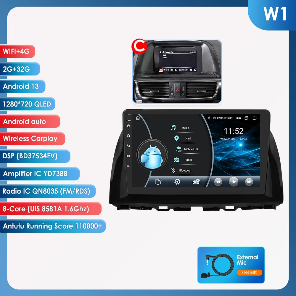 OSSURET Android 13 Mazda CX5 Car Stereo GPS 4G 8Core