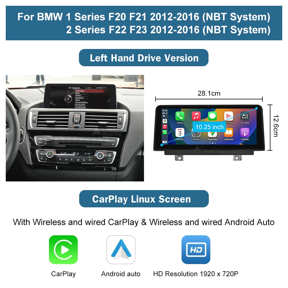 Road Top CarPlay Android Auto Multimedia Display For BMW