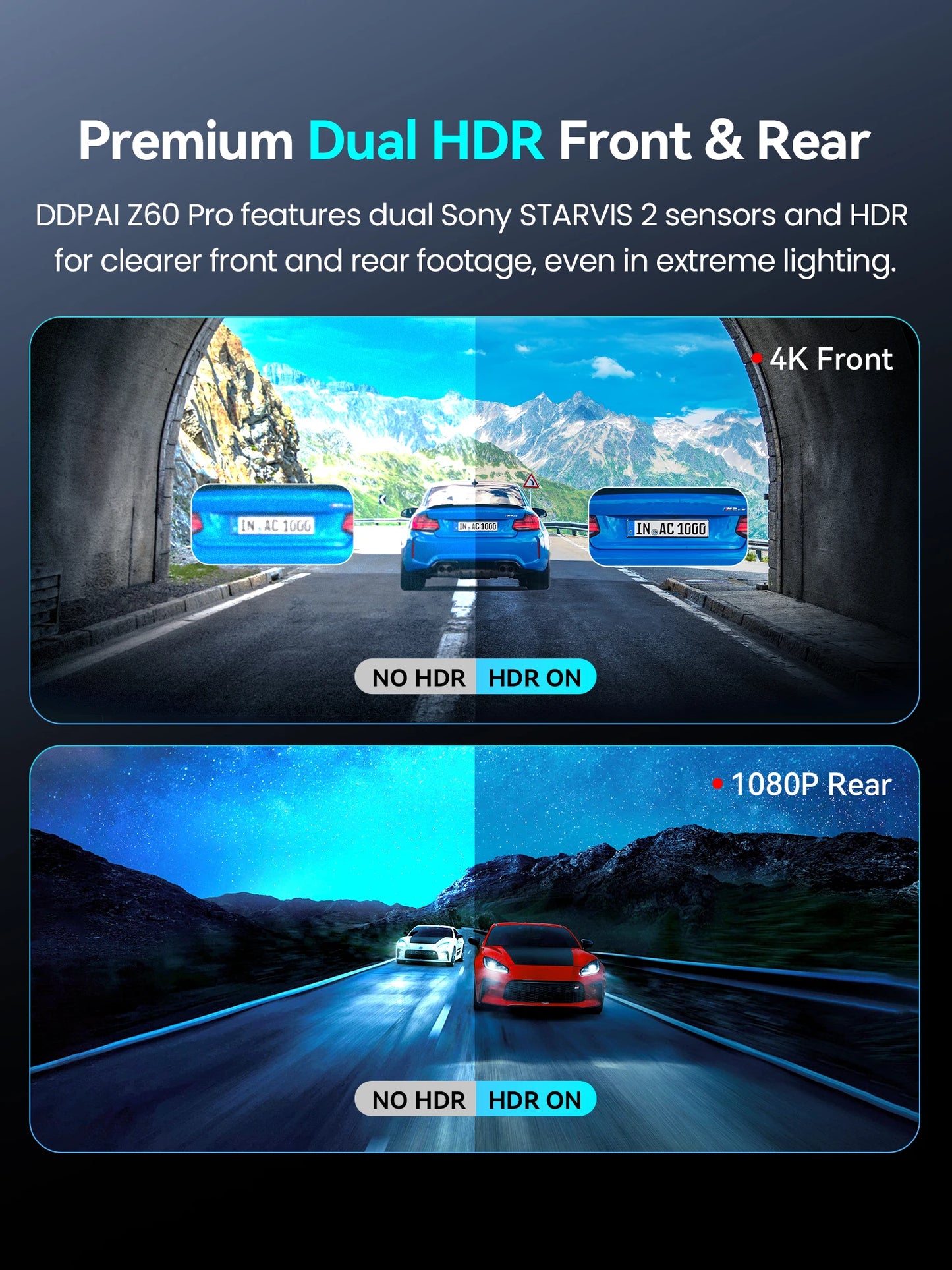 Ddpai Z60 Pro 4K Dash Cam Sony Starvis2 Sensor GPS