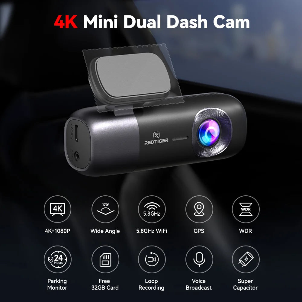 Redtiger F9 Dashcam 4K Frontrear Wifi GPS Nightvision