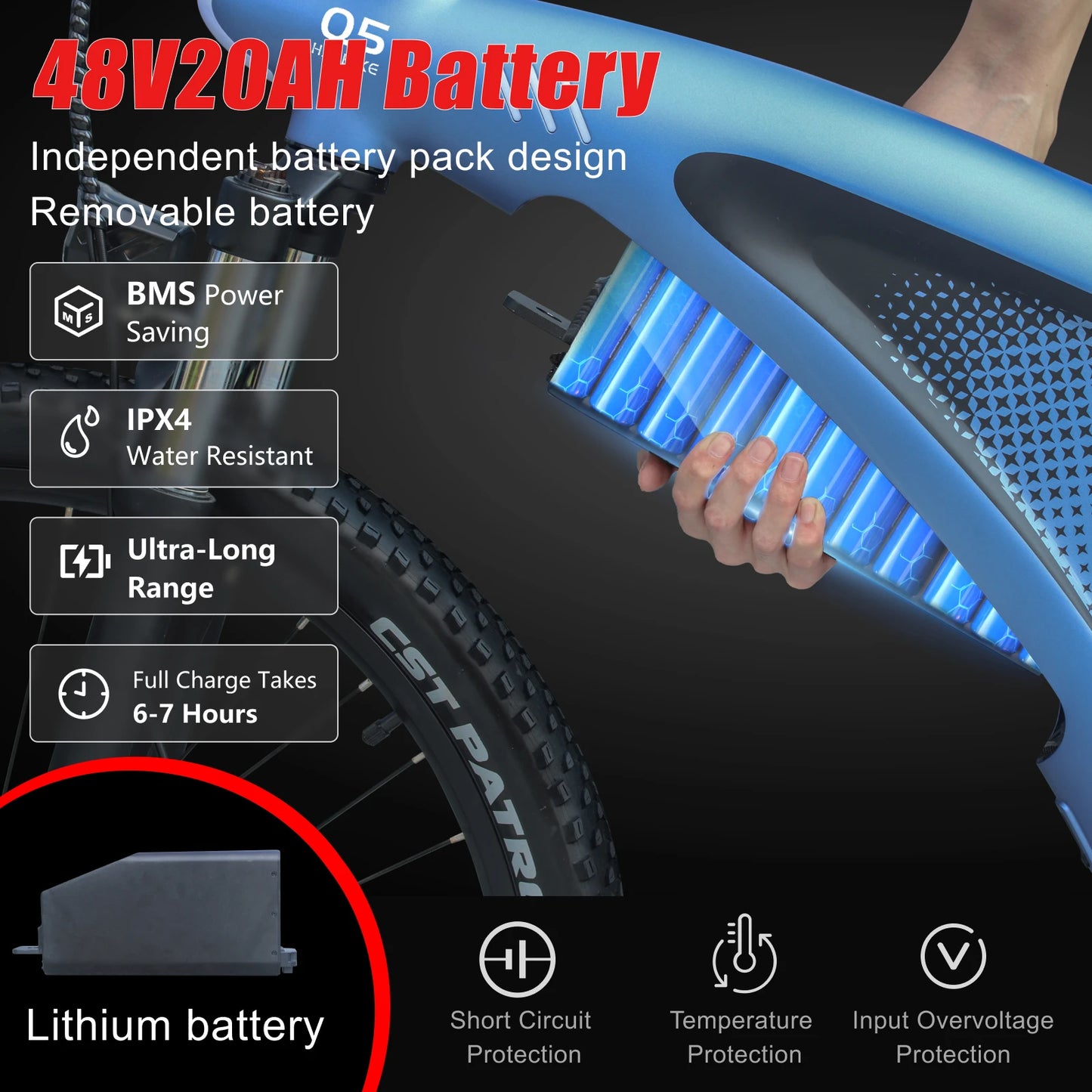 HUANCI HX Q5 2000W Electric Mountain Ebike Removable Battery