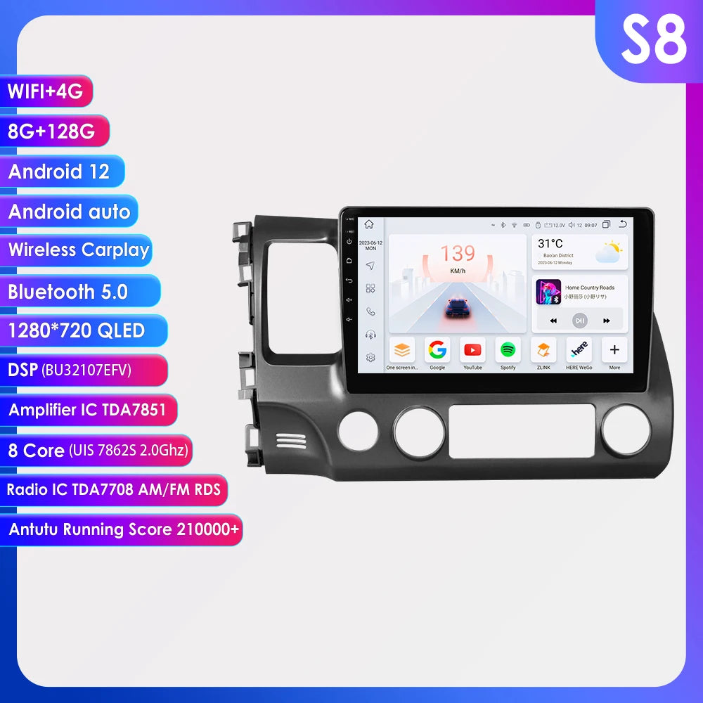 OSSURET Android 12 Car Radio For Honda Civic GPS Navi