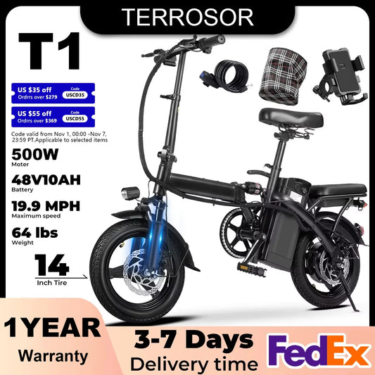 Terrosor 500W Dual Disc Brake Foldable Electric Bicycle