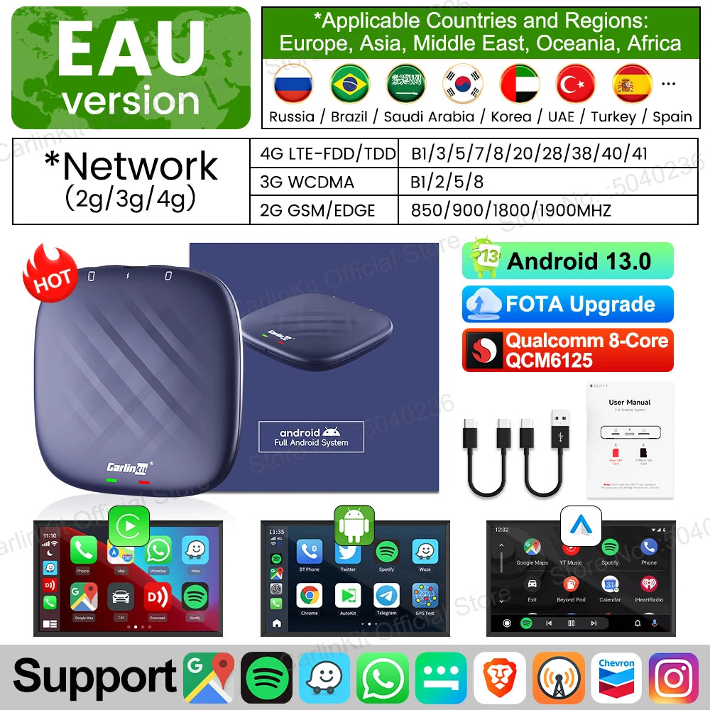 Carlinkit Android 13 CarPlay AI Box Wireless Android Auto 8G 128G Netflix