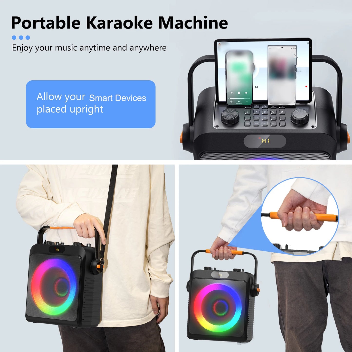 FanFun 2 Wireless Microphones Karaoke Machine T19T Speaker Treble Bass