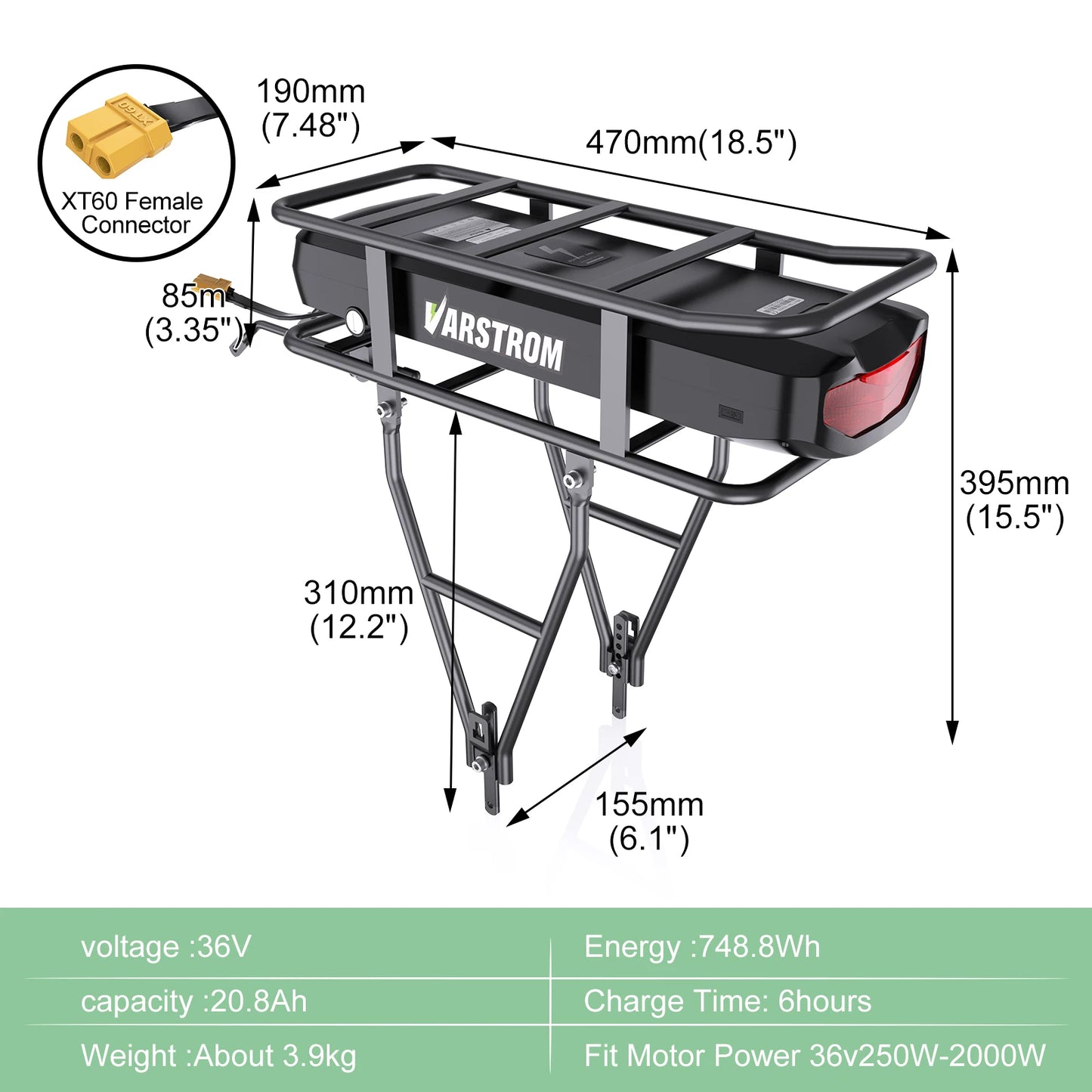 Varstrom Ebike Battery 36 52V Lithium Pack For Bafang Tongsheng