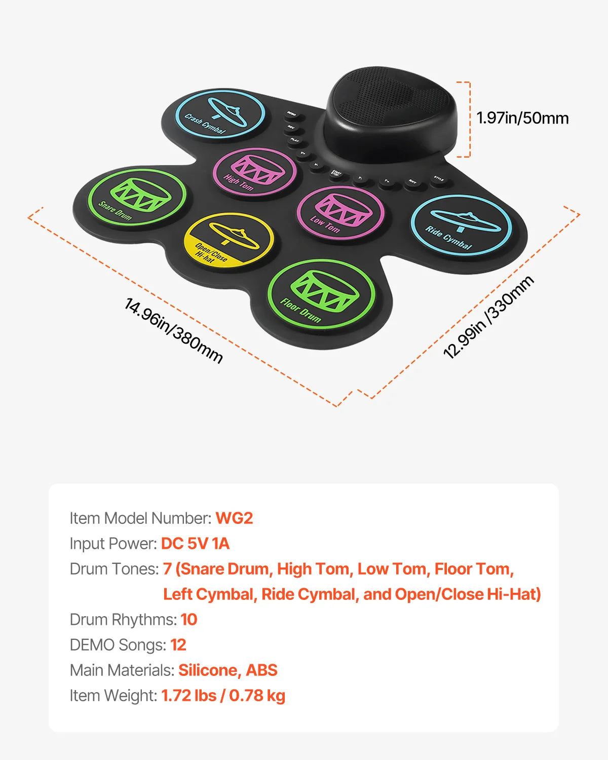 SucceBuy 7 Pad 9 Pad Roll Up Electronic Drum Set