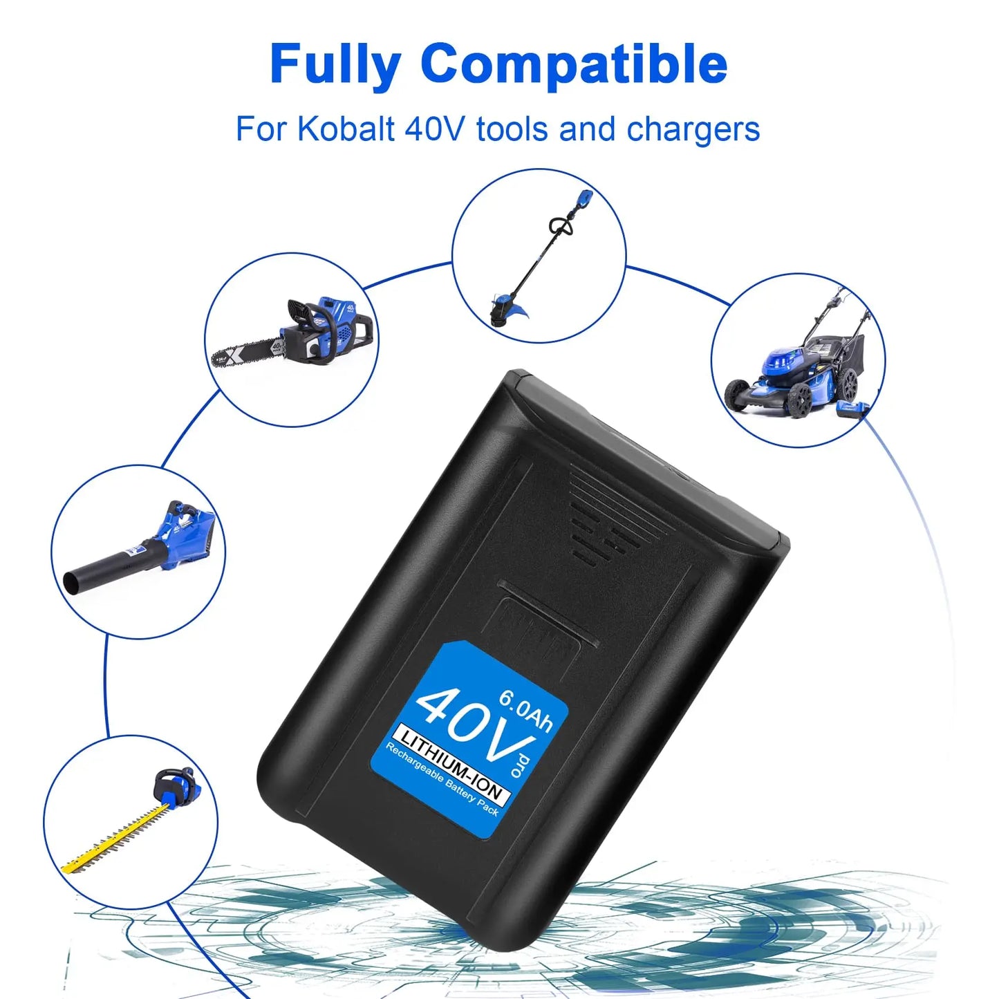 REACELL Replacement 40V 6.0Ah Li Ion Battery for Kobalt Tools