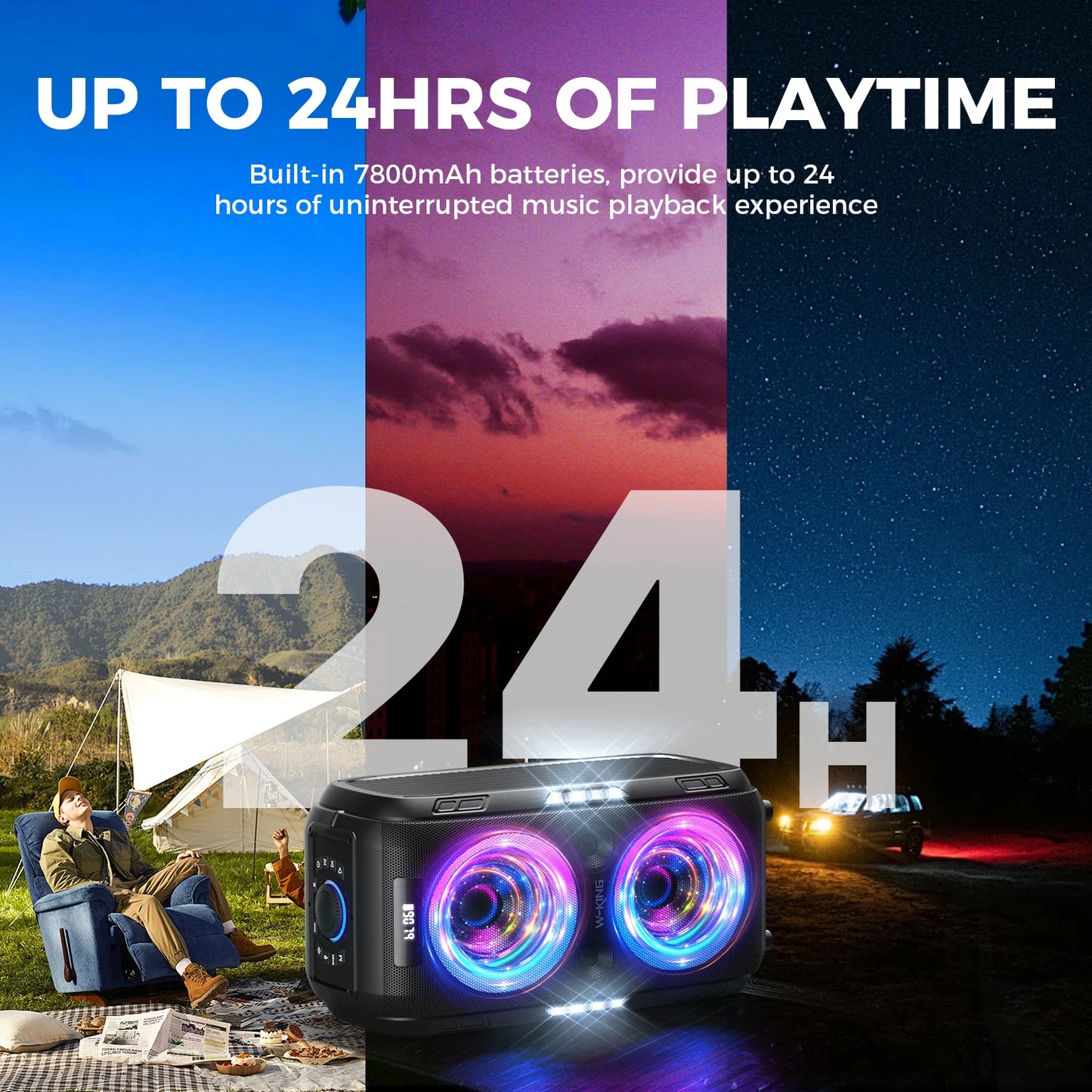 W-KING 250W Bluetooth Speaker Large Party Boombox 120dB