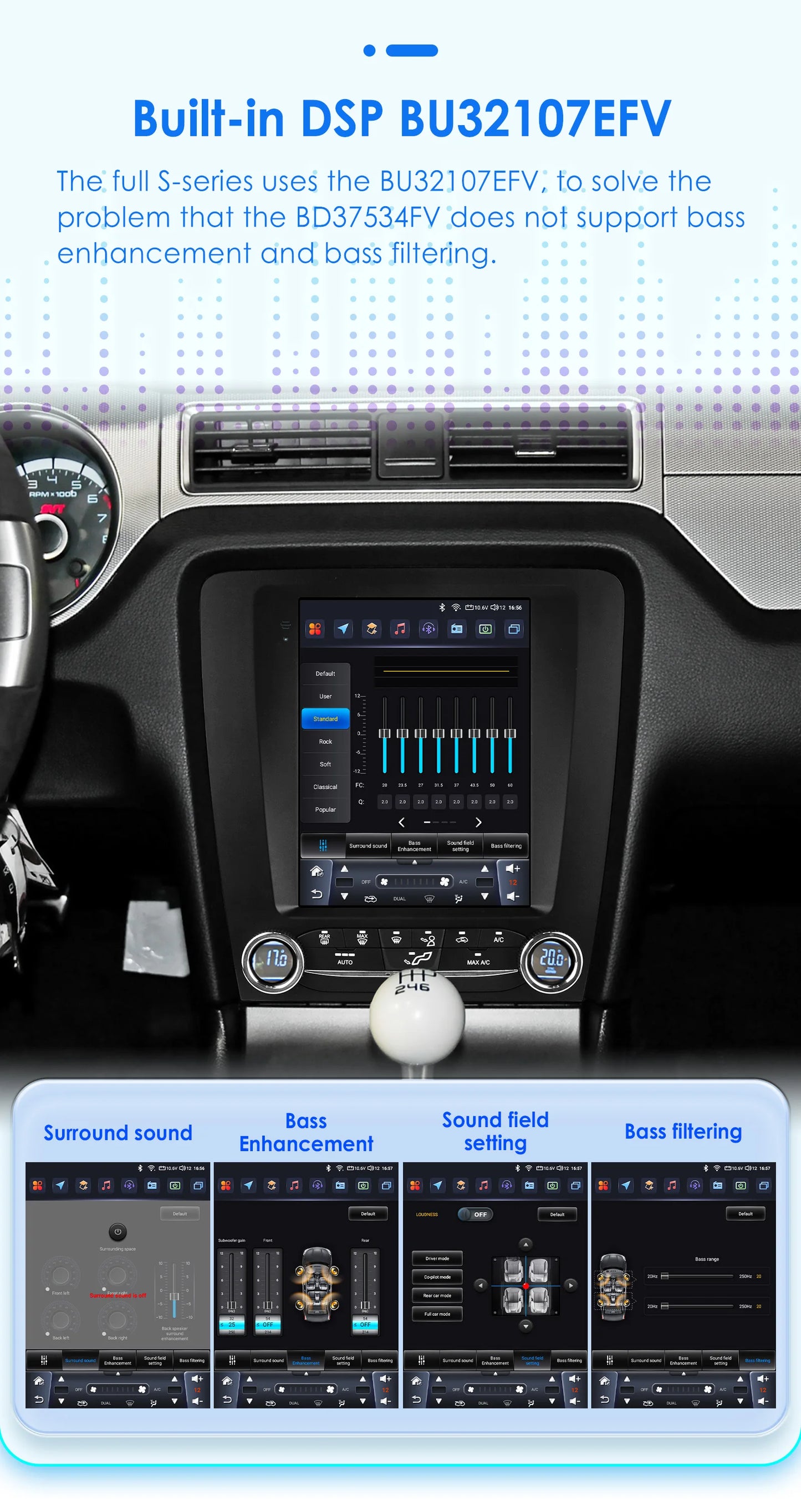 OSSURET Ford Mustang CarPlay Android Auto GPS Stereo Double Din